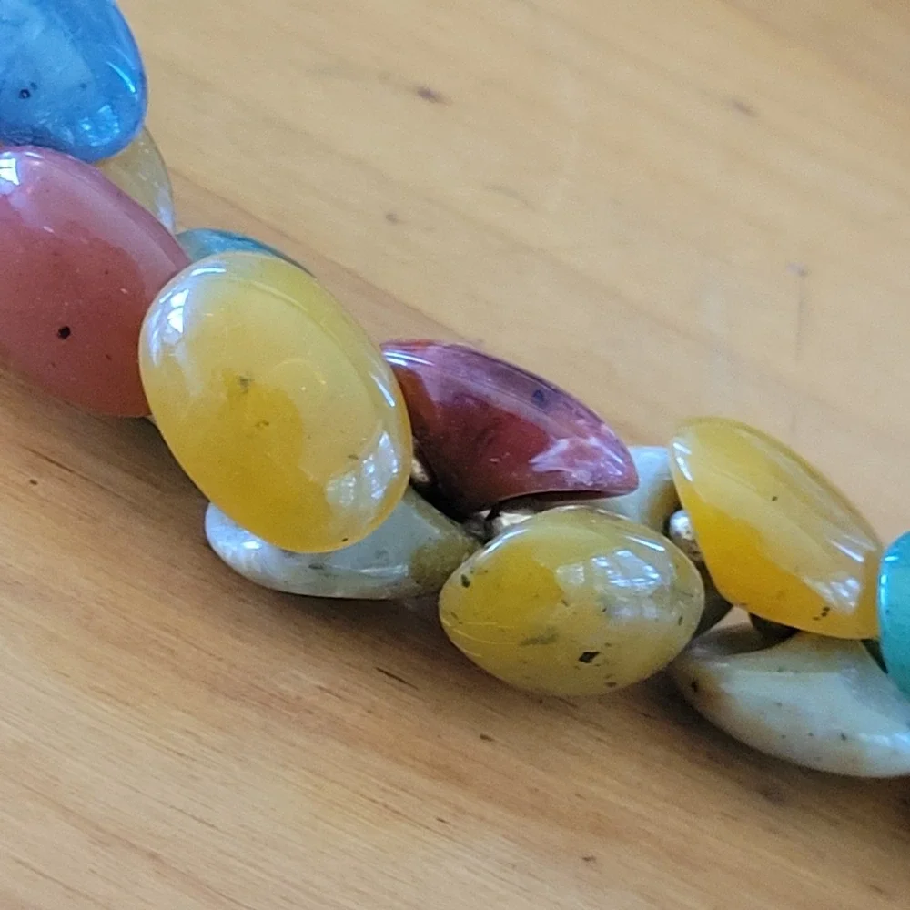Vintage Multicolor Art Glass Bead Necklace Double Strand 17 Inch